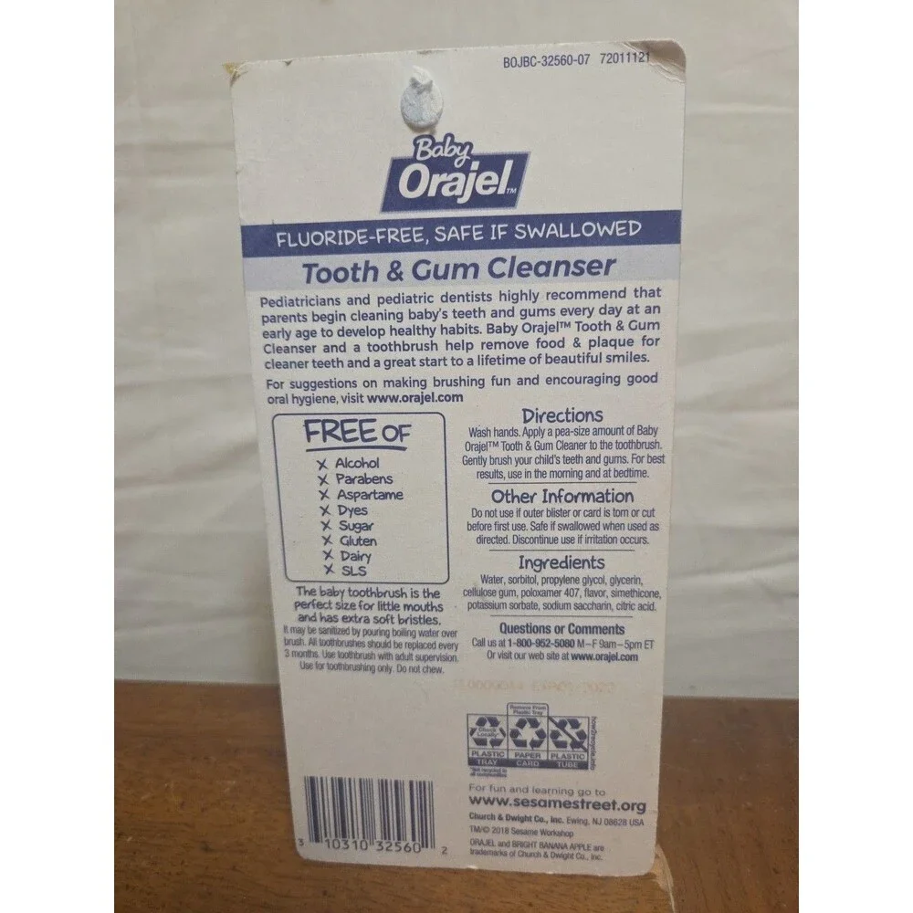 Orajel Elmo Fluoride Free Tooth & Gum Cleanser with Toothbrush Combo Pack Banana
